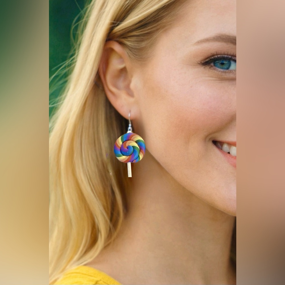 Rainbow Lollipop Earrings 🍭 Fun Novelty Candy Dangles